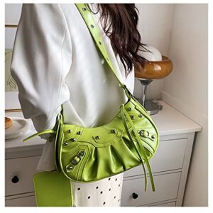 Retro Punk Style Rivet Hobo Bag + Mini Purses, Pleated Crescent Bag, Personality Satchels/Shoulder/Crossbody Bag for Women