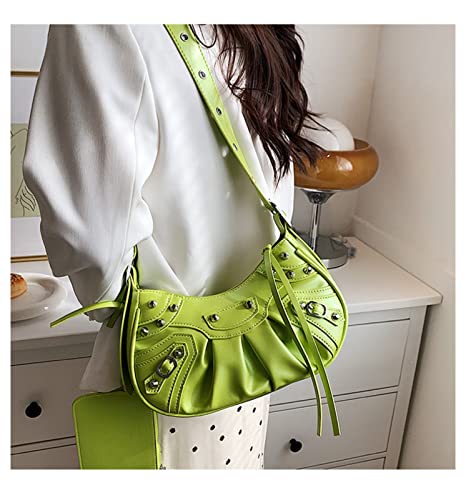 Retro Punk Style Rivet Hobo Bag + Mini Purses, Pleated Crescent Bag, Personality Satchels/Shoulder/Crossbody Bag for Women