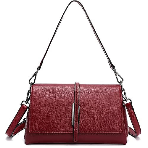 SHESTORY Women Genuine Leather Shoulder Bags Crossbody Purses for Lady Handbag (Wine)