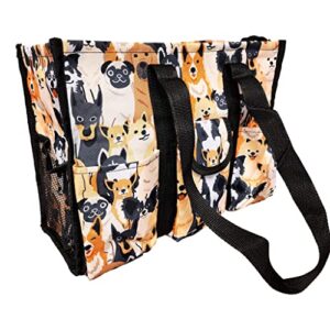 SONA G DESIGNS Multi Pocket Organizing Tote Bag for Nurses, Students, Teachers, Women Zipper Top (Dogs)