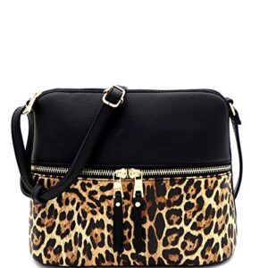 womens leopard print vegan leather dome crossbody purse shoulder bag (leopard1 – black/leo)