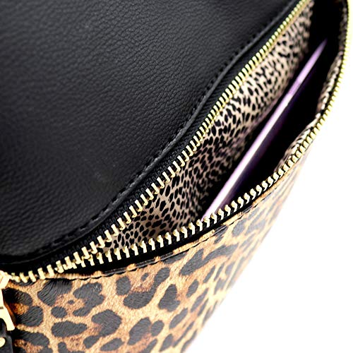 Womens Leopard Print Vegan Leather Dome Crossbody Purse Shoulder Bag (Leopard1 - Black/Leo)