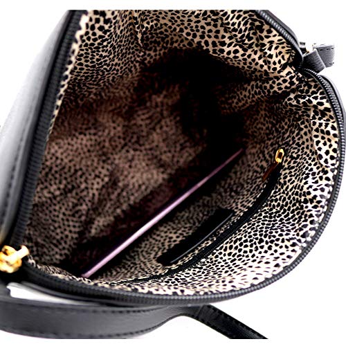 Womens Leopard Print Vegan Leather Dome Crossbody Purse Shoulder Bag (Leopard1 - Black/Leo)