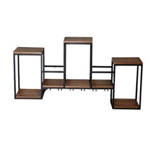 PIBM Stylish Simplicity Wall-Mounted Shelf Wrought Iron Wooden Ledge Living Room Bedroom for Bookshelf Storage Display Wine Glass Rack Floating Decorative Unit Frame Retro Creative Style