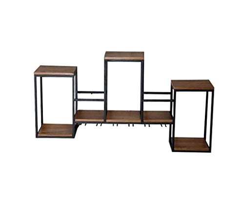 PIBM Stylish Simplicity Wall-Mounted Shelf Wrought Iron Wooden Ledge Living Room Bedroom for Bookshelf Storage Display Wine Glass Rack Floating Decorative Unit Frame Retro Creative Style