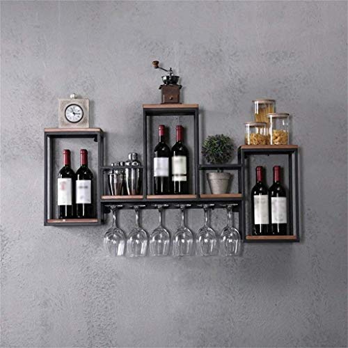 PIBM Stylish Simplicity Wall-Mounted Shelf Wrought Iron Wooden Ledge Living Room Bedroom for Bookshelf Storage Display Wine Glass Rack Floating Decorative Unit Frame Retro Creative Style