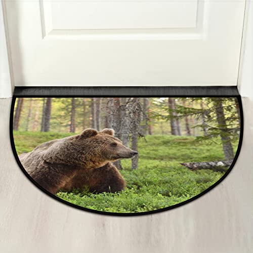 AMELIA SHARPE Welcome Half Round Door Mat Forest Wild Brown Bear Washable Home Kitchen Art Restaurant Office Floor Mats Non Slip and Durable Doormats Decor 18x30 Inch