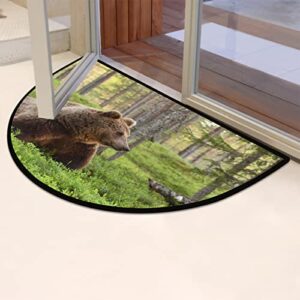 AMELIA SHARPE Welcome Half Round Door Mat Forest Wild Brown Bear Washable Home Kitchen Art Restaurant Office Floor Mats Non Slip and Durable Doormats Decor 18x30 Inch