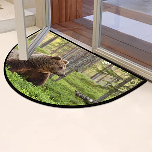 AMELIA SHARPE Welcome Half Round Door Mat Forest Wild Brown Bear Washable Home Kitchen Art Restaurant Office Floor Mats Non Slip and Durable Doormats Decor 18x30 Inch