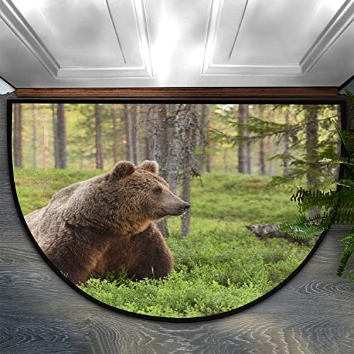 AMELIA SHARPE Welcome Half Round Door Mat Forest Wild Brown Bear Washable Home Kitchen Art Restaurant Office Floor Mats Non Slip and Durable Doormats Decor 18x30 Inch