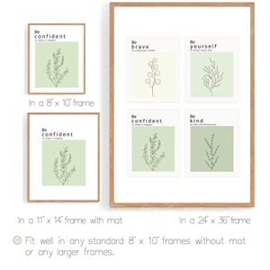 Sage Green Wall Art Office Decor, Inspirational Wall Art for Bedroom | Home Office | Classroom, Positive Motivational Affirmations Quotes Poster, Minimalist Botanical Aesthetic Room Decor Prints for Woman Men Kids, 8x10 Unframed,4PCS