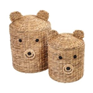 mylky set of two bear shaped storage baskets, natural