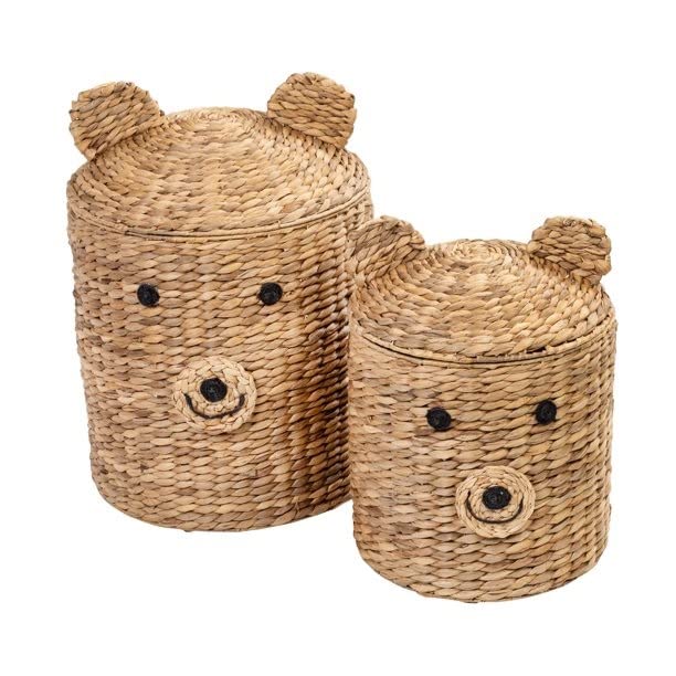 MYLKY Set of Two Bear Shaped Storage Baskets, Natural