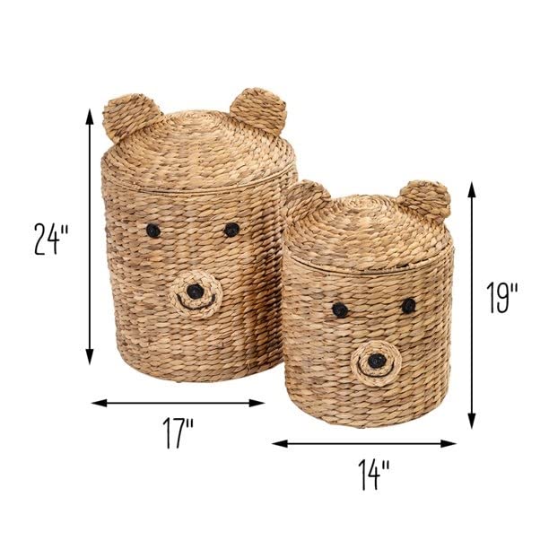 MYLKY Set of Two Bear Shaped Storage Baskets, Natural