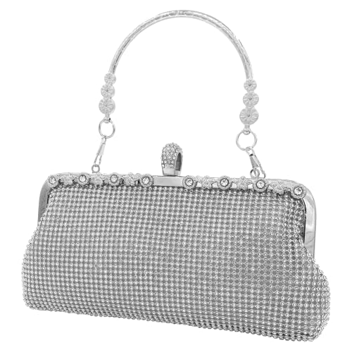 Silver Clutch Purses for Women Sparkling Party Bride Wedding Handbag Ladies Crossbody Evening Bag (Silver)