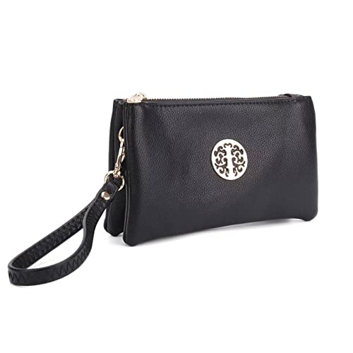 Vegan Leather Wristlet Clutch bag for women,Fashion Evening small Purses crossbody bags Shoulder Handbag Gift (Black)