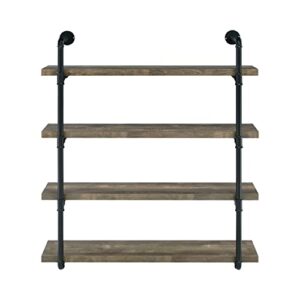 Overstock Condou Black Metal 40-inch Wall Shelf Grey Driftwood Oak Finish, Wood Finish