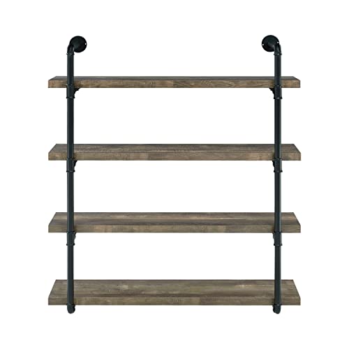 Overstock Condou Black Metal 40-inch Wall Shelf Grey Driftwood Oak Finish, Wood Finish