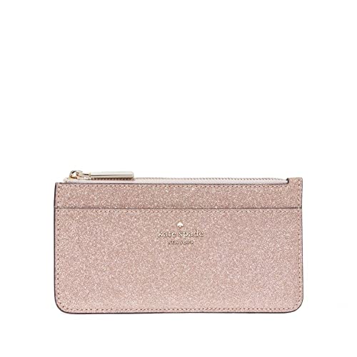 Kate Spade Wallet for Women Tinsel Boxed Large Slim Card Holder in Glitter, Rose gold, Large Wallet card holder