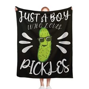 cucumber blanket, gifts for cucumber lovers men women adult, 80″ x 60″ queen for adults l throw soft warm flannel just a boy who loves pickles throw blankets for couch chair sofa bed