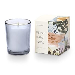 illume far & away boxed votive candle, picnic in the park