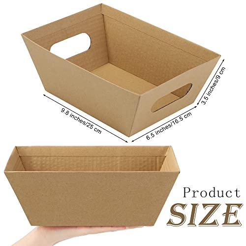 TURSTIN 16 Pieces Gift Basket Empty Cardboard Gift Basket with Handles Rectangular Market Tray Basket Holder Container for Christmas Wedding Holiday Display Gift to Impress, Kraft