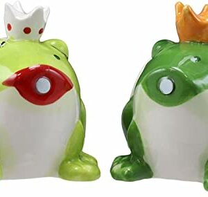 Set Of 1 Frog Prince And Princess Kissing Ceramic Magnetic Salt And Pepper Shakers