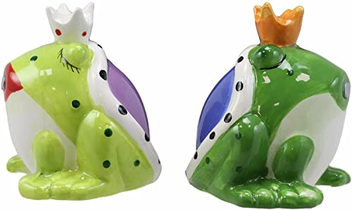 Set Of 1 Frog Prince And Princess Kissing Ceramic Magnetic Salt And Pepper Shakers