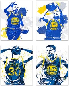 stephen curry poster stephen curry 8″ x10″ set of 4 art print poster,stephen curry superstar basketball star watercolor wall art print,golden state warriors wall art- great gift for basketball fans kids and adults,no frame.