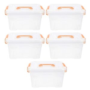 cabilock 5pcsbox containers handle storage tabletop organizer for with bin crafts lid multi- functional orange plastic cosmetic stackable toy clear car desktop sundry toys case