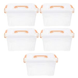 Cabilock 5pcsbox Containers Handle Storage Tabletop Organizer for with Bin Crafts Lid Multi- functional Orange Plastic Cosmetic Stackable Toy Clear Car Desktop Sundry Toys Case