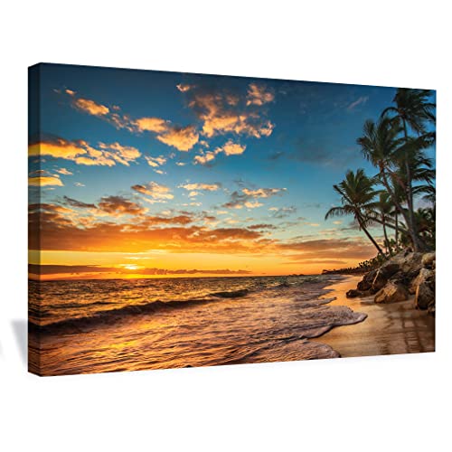 Premium Posters Beach Sunset Canvas Wall Art - Large 16” x 24”