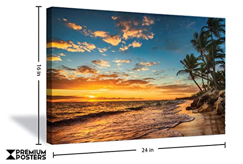 Premium Posters Beach Sunset Canvas Wall Art - Large 16” x 24”