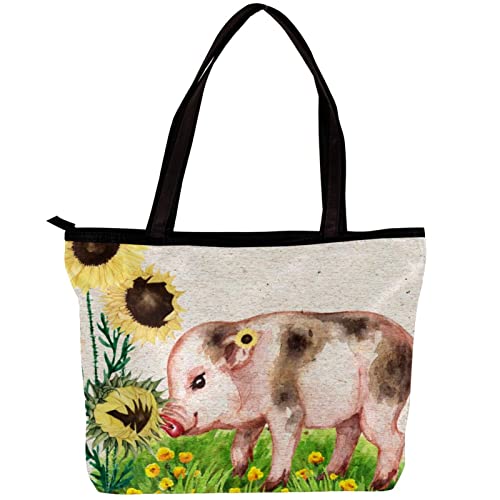 NigelMu Tote Bag,Shoulder Bag Large Purses and Handbags for Women,Sunflower and pig,Shopping Bags