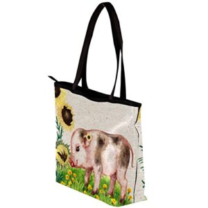 NigelMu Tote Bag,Shoulder Bag Large Purses and Handbags for Women,Sunflower and pig,Shopping Bags