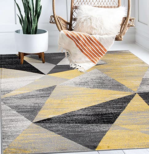 Rugshop Contemporary Distressed Prisma Stain Resistant High Traffic Living Room Kitchen Bedroom Dining Home Office Area Rug 8'x10' Yellow