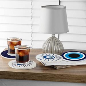 Set of 4 Evil Eye Coasters Evil Eye Decor for Drinks Ceramic Blue Coasters 4 Inches Round Absorbent Cup Mat with Cork Base Evil Eye Pattern for Drinks Coffee Home Table Decor Kitchen