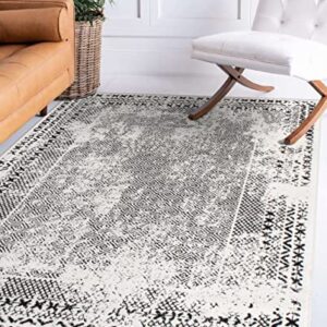 Rugshop Bohemian Distressed Border Stain Resistant High Traffic Living Room Kitchen Bedroom Dining Home Office Area Rug 5'x7' Black