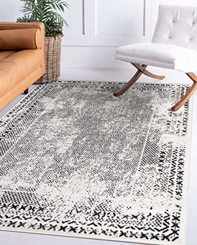 Rugshop Bohemian Distressed Border Stain Resistant High Traffic Living Room Kitchen Bedroom Dining Home Office Area Rug 5'x7' Black