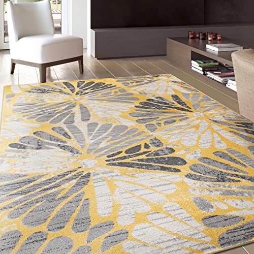 Rugshop Contemporary Circles Stain Resistant High Traffic Living Room Kitchen Bedroom Dining Home Office Area Rug 8'x10' Yellow