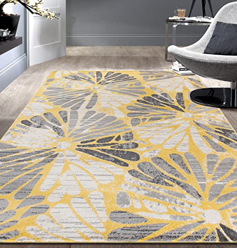 Rugshop Contemporary Circles Stain Resistant High Traffic Living Room Kitchen Bedroom Dining Home Office Area Rug 8'x10' Yellow