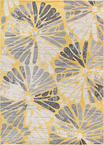 Rugshop Contemporary Circles Stain Resistant High Traffic Living Room Kitchen Bedroom Dining Home Office Area Rug 8'x10' Yellow