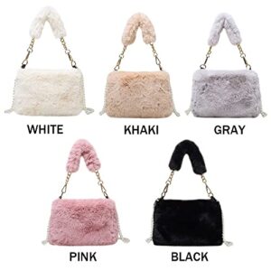 Plush Shoulders Bags Women Plush Tote Bags Furry Handbag Soft Fluffy Coin Purse Phone Bag(black)