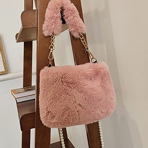 Plush Shoulders Bags Women Plush Tote Bags Furry Handbag Soft Fluffy Coin Purse Phone Bag(black)