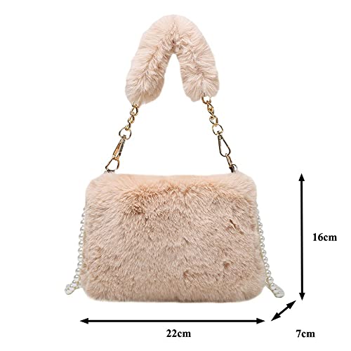 Plush Shoulders Bags Women Plush Tote Bags Furry Handbag Soft Fluffy Coin Purse Phone Bag(black)