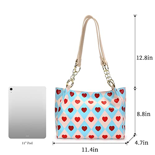 Tote Bag For Women Cute Heart Shopping Hobo Bag Large Capacity Purse(White)