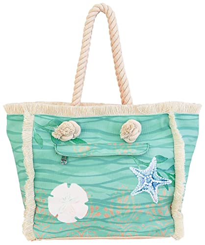 Sun 'N' Sand Cabarita Point Fringe Beach Shoulder Tote Green