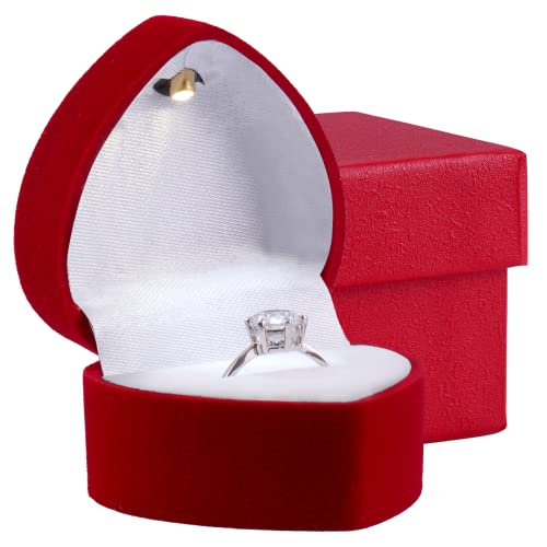 Noble Heart Ring Box with Light - Unique LED Engagement Ring Box for Proposal Ring or Special Occasions (Red)