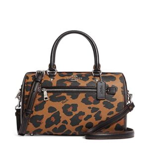 COACH Rowan Satchel In Leather, Leopard/Light Saddle