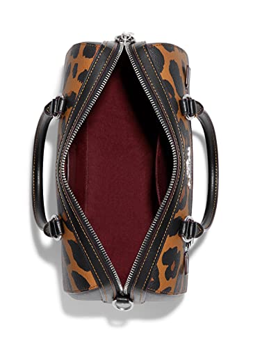 COACH Rowan Satchel In Leather, Leopard/Light Saddle